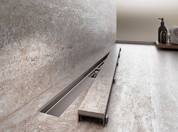 ALCA APZ15 MARBLE sprchový žlab 850 mm, do prostoru i ke stěně, boční odtok DN 50, rošt pro vložení dlažby, PP/nerez ocel APZ15-850 Obrázek - fotka