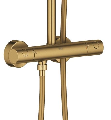 GROHE EUPHORIA SYSTEM 310 sprchový set s termostatickou baterií, horní sprcha, ruční sprcha se 3 proudy, tyč, hadice, kartáčovaný cool sunrise 26075GN0 Obrázek - fotka
