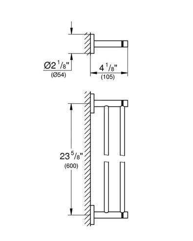GROHE ESSENTIALS držák ručníků 600 mm, dvojramenný, kartáčovaný hard graphite 40802AL1 Technický nákres