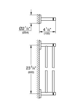 GROHE ESSENTIALS držák ručníků 600 mm, dvojramenný, kartáčovaný hard graphite 40802AL1 Technický nákres