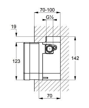 KLUDI podomítkové těleso DN15 38002 Technický nákres