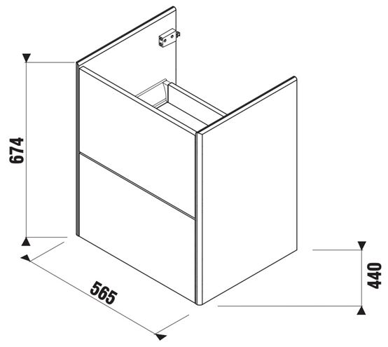 LAUFEN LA CASA 5 skříňka s umyvadlem 56,5x44x67,4 cm, 2 zásuvky, Push-open, bílá H41N9924015001 Technický nákres