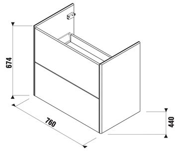 LAUFEN LA CASA 5 skříňka s umyvadlem 76x44x67,4 cm, 2 zásuvky, Push-open, bílá H41N9934015001 Technický nákres