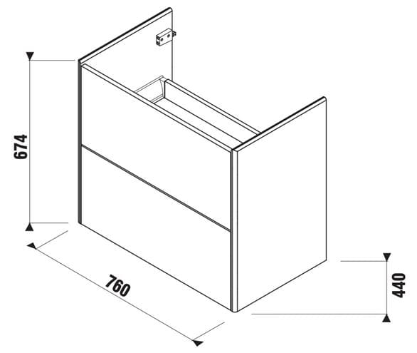 LAUFEN LA CASA 5 skříňka s umyvadlem 76x44x67,4 cm, 2 zásuvky, Push-open, bílá H41N9934015001 Technický nákres
