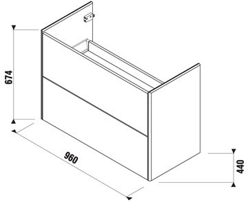LAUFEN LA CASA 5 skříňka s umyvadlem 96x44x67,4 cm, 2 zásuvky, Push-open, bílá H41N9944015001 Technický nákres