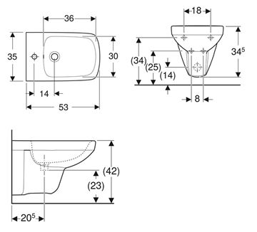 GEBERIT SELNOVA SQUARE závěsný bidet 500.271.01.5 Technický nákres
