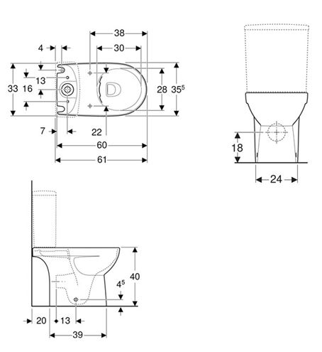GEBERIT SELNOVA COMPACT WC kombi mísa, Rimfree splachování, vario odpad 500.478.01.7 Technický nákres