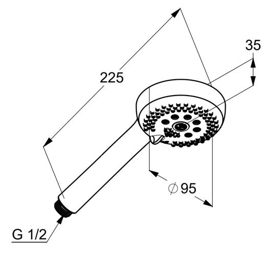 KLUDI LOGO 3S ruční sprcha 95 mm, 3 proudy, matná černá 6830039-00 Technický nákres