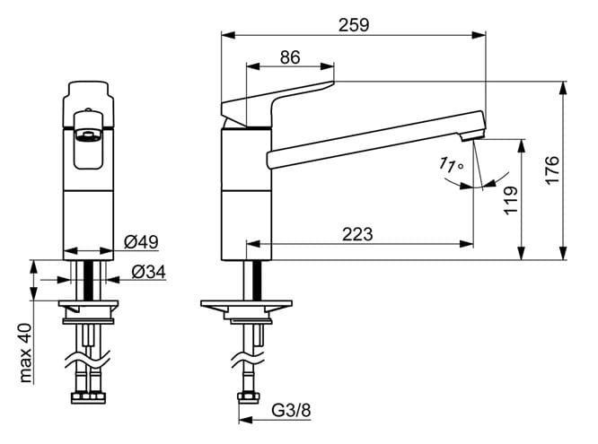 HANSA BASIC dřezová baterie, chrom 55482203 Technický nákres