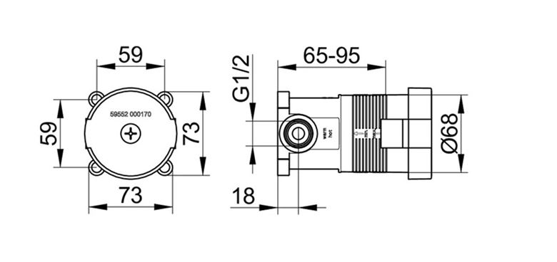 KEUCO IXMO podomítkové těleso DN15 59552000170 Technický nákres