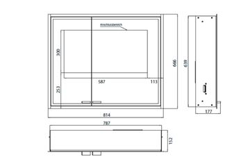 EMCO PRESTIGE 2 zrcadlová skříňka vestavná 81,4x66,6x17,7 cm, osvětlení s regulací stmívání a teploty světla, s vypínačem a el. zásuvkou, hliník, stříbrná 989707102 Technický nákres