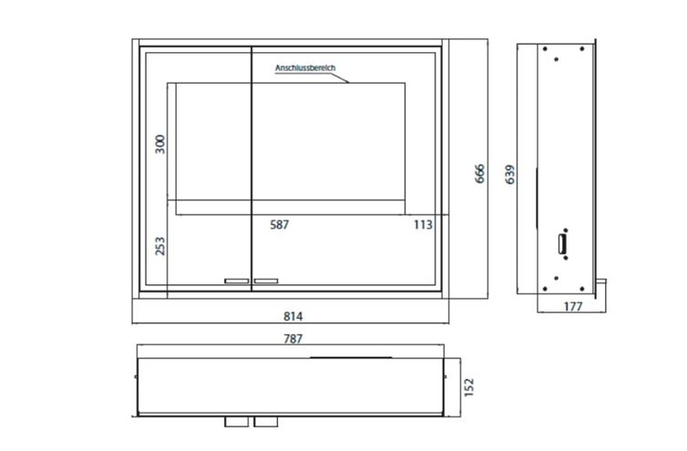 EMCO PRESTIGE 2 zrcadlová skříňka vestavná 81,4x66,6x17,7 cm, osvětlení s regulací stmívání a teploty světla, s vypínačem a el. zásuvkou, hliník, stříbrná 989707102 Technický nákres