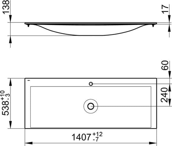 KEUCO EDITION 11 umyvadlo 140,7 cm, s otvorem pro baterii a přepadem, CleanPlus 31160311401 Technický nákres