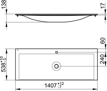 KEUCO EDITION 11 umyvadlo 140,7 cm, s otvorem pro baterii a přepadem, CleanPlus 31160311401 Technický nákres