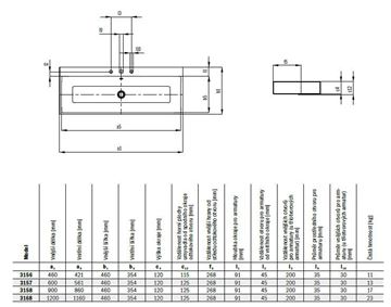 KALDEWEI PURO 3157 umyvadlo na desku 60 cm, s otvorem pro baterii a přepadem, smaltovaná-ocel, Perl-Effekt, alpská bílá 900706013001 Technický nákres