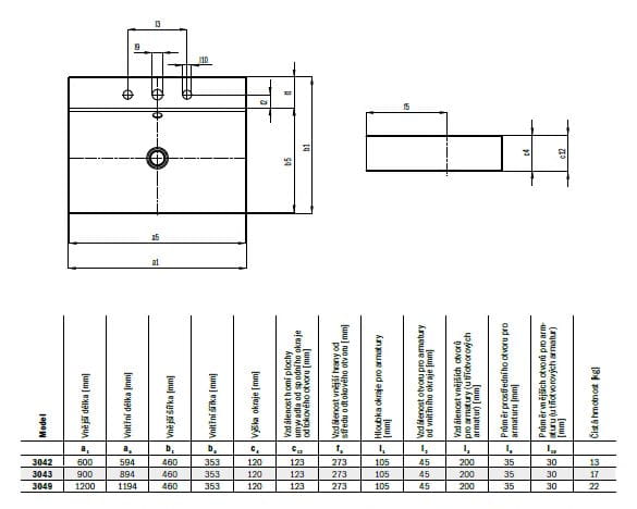 KALDEWEI SILENIO 3043 umyvadlo na desku 90 cm, bez otvoru pro baterii, s přepadem, smaltovaná ocel, Perl-Effekt, alpská bílá 904206003001 Technický nákres