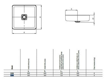 KALDEWEI MIENA 3185 umyvadlo na desku 58 cm, bez přepadu, smaltovaná ocel, Perl-Effect, alpská bílá 909606003001 Technický nákres