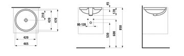 LAUFEN PRO A umyvadlo 42 cm, s přepadem, broušené H8189620001091 Technický nákres