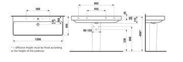 LAUFEN PRO S umyvadlo 120 cm, s přepadem H8149650001091 Technický nákres