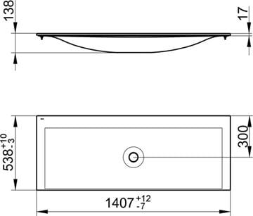 KEUCO EDITION 11 umyvadlo 140,7 cm, bez otvoru pro baterii, s přepadem, CleanPlus 31160311400 Technický nákres