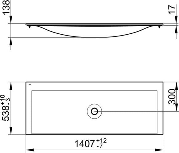 KEUCO EDITION 11 umyvadlo 140,7 cm, bez otvoru pro baterii, s přepadem, CleanPlus 31160311400 Technický nákres