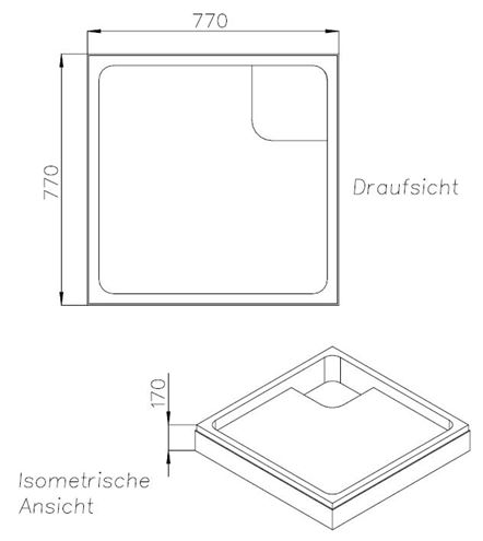 CONCEPT 100 vaničkový nosič 800x800x65mm, extra plochý, polystyren SD 90220 Technický nákres