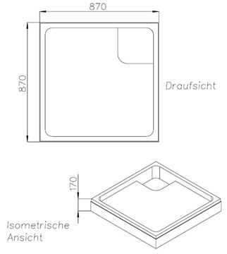 CONCEPT 100 vaničkový nosič 900x900x65mm, extra plochý, polystyren SD 90222 Technický nákres