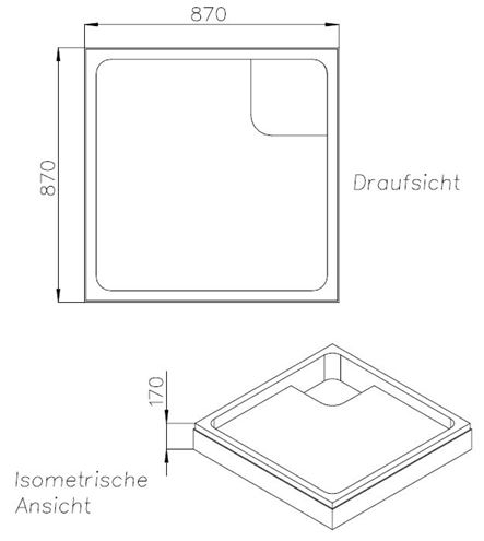 CONCEPT 100 vaničkový nosič 900x900x65mm, extra plochý, polystyren SD 90222 Technický nákres