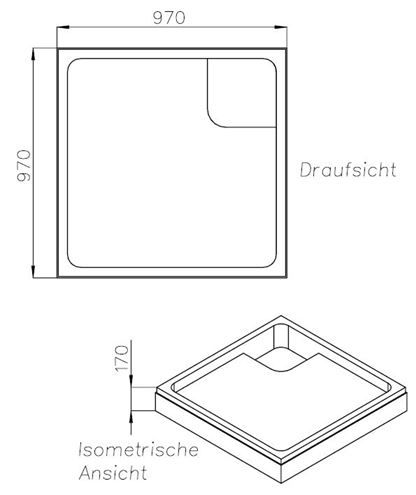 CONCEPT 100 vaničkový nosič 1000x1000x65mm, extra plochý, polystyren SD 90230 Technický nákres