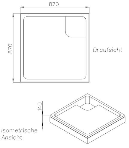 CONCEPT 100 vaničkový nosič 900x900x25mm, extra plochý, polystyren SD 90225 SF Technický nákres