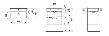 LAUFEN VAL umyvadlo 60 cm, s přepadem H8102830001091 Technický nákres