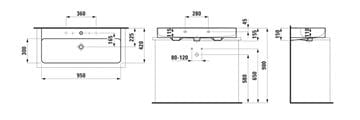 LAUFEN VAL umyvadlo na desku 95 cm, s přepadem, broušené H8162870001091 Technický nákres