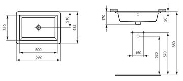 IDEAL STANDARD STRADA umyvadlo 59,5 cm, s přepadem K077901 Technický nákres