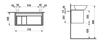 LAUFEN INO skříňka pod umyvadlo 77x34,8x35,5 cm, 1 zásuvka, Push-open, matná bílá H4254010301701 Technický nákres
