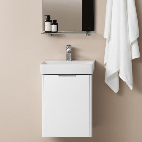 LAUFEN BASE skříňka pod umývátko 41,5x32,1x51,5 cm, 1 dvířka, panty vlevo, matná bílá H4021111102601 Obrázek - fotka