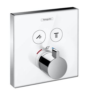 HANSGROHE SHOWER SELECT GLASS podomítková termostatická baterie, pro 2 spotřebiče, bílá/chrom