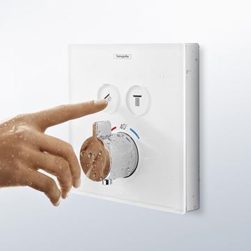HANSGROHE SHOWER SELECT GLASS podomítková termostatická baterie, pro 2 spotřebiče, bílá/chrom 15738400 Obrázek - fotka