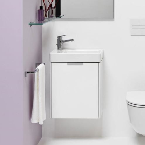 LAUFEN BASE skříňka pod umývátko 46x26,7x51,5 cm, 1 dvířka, panty vlevo, matná bílá H4021011102601 Obrázek - fotka