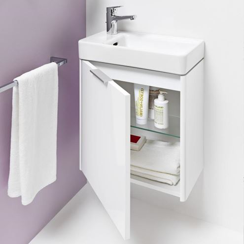 LAUFEN BASE skříňka pod umývátko 46x26,7x51,5 cm, 1 dvířka, panty vlevo, matná bílá H4021011102601 Obrázek - fotka