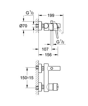 GROHE CONCETTO vanová nástěnná baterie, s přepínačem, chrom 32211001 Technický nákres