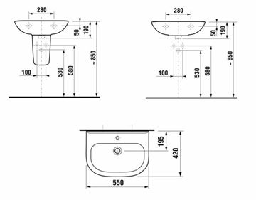 EASY umyvadlo 55 cm, s přepadem H8106120001095 Technický nákres