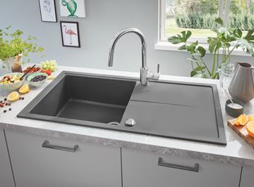 GROHE K400 kompozitní dřez 780x500 mm, otočný, 2 otvory, odkapávač, granitová černá 31639AP0 Obrázek - fotka