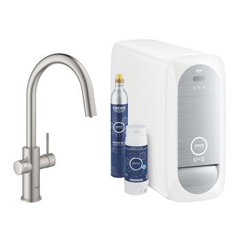 GROHE BLUE HOME dřezová baterie Connected, s filtračním a chladícím zařízením, supersteel