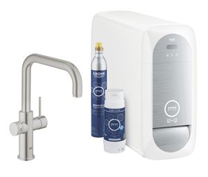 GROHE BLUE HOME dřezová elektronická baterie, s filtračním a chladícím zařízením, Bluetooth, napájení ze sítě, supersteel