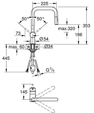 GROHE MINTA dřezová baterie, s vytahovací sprškou, kartáčovaný warm sunset 32322DL2 Technický nákres
