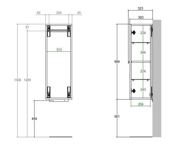 CONCEPT 200/300 nízká skříňka 35x30,3x99,9 cm, 1 dvířka, přírodní dub SSCO200RX1428 Technický nákres