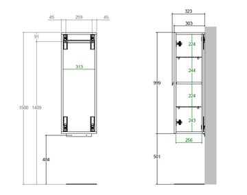 CONCEPT 200/300 nízká skříňka 35x30,3x99,9 cm, 1 dvířka, přírodní dub SSCO200RX1428 Technický nákres