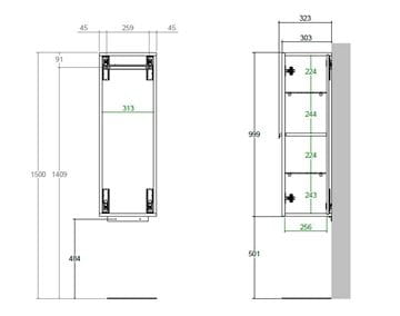 CONCEPT 200/300 nízká skříňka 35x30,3x99,9 cm, 1 dvířka, dub metz SSCO200RX1417 Technický nákres