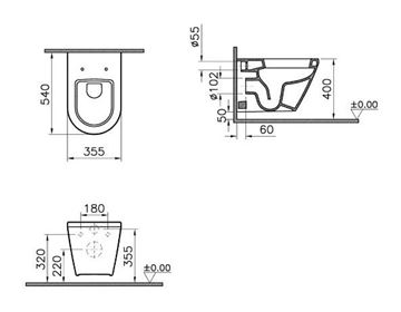 VITRA INTEGRA závěsné WC, VitrAhygiene 7063B003-0075 Technický nákres