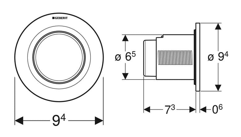 GEBERIT 01 ovládací tlačítko splachování, Start/Stop, plast, bílá 116.040.11.1 Technický nákres